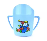 Hrnček pre dojčatá - 8 cm - modrý s klaunom - TVAR