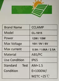 Solárny panel - 16 V - 15 W - CL-1615 - CcLAMP