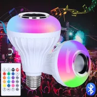 LED RGB farebná žiarovka s bluetooth reproduktorom