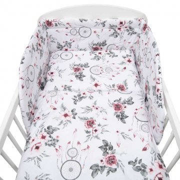3-dílné ložní povlečení New Baby 90/120 cm bílé květy a pírka 3-dílné ložní povlečení New Baby 90/120 cm bílé květy a pírka