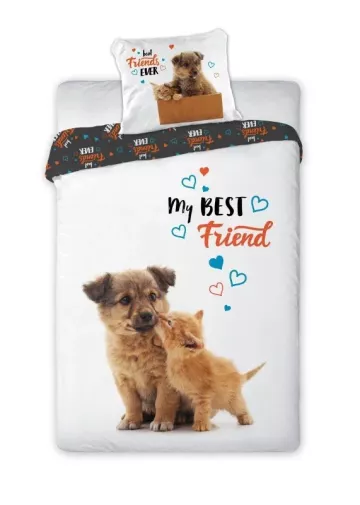 Bavlnené obliečky - Best Friends - mačiatko so šteniatkom - 140 x 200 cm - Faro