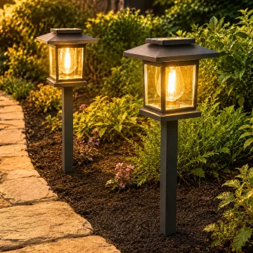Solárna LED stĺpiková lampa - Sunlight A6109 - 38 cm - sada 2 ks