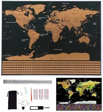 Stieracia mapa sveta s vlajkami a doplnkami - v darčekovom tubusu - 82 x 59 cm - Malatec
